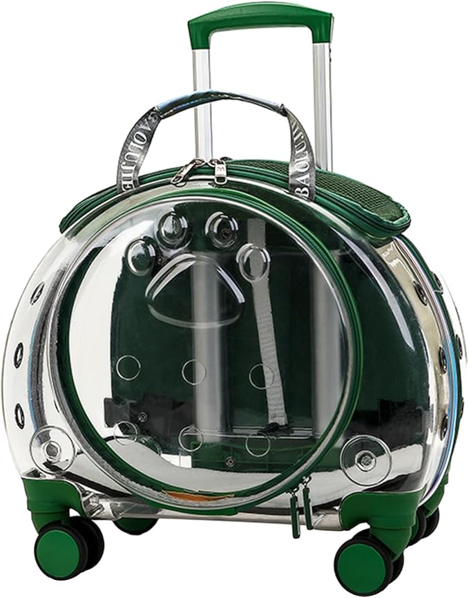 2025 Upgraded Cat Carrier Cat Backpack Pet Carrier Pet Trolley Case Clear Ventilation Holes Silent Wheels Convenient Portable Cats Dogs Backpack for Travel（Green）