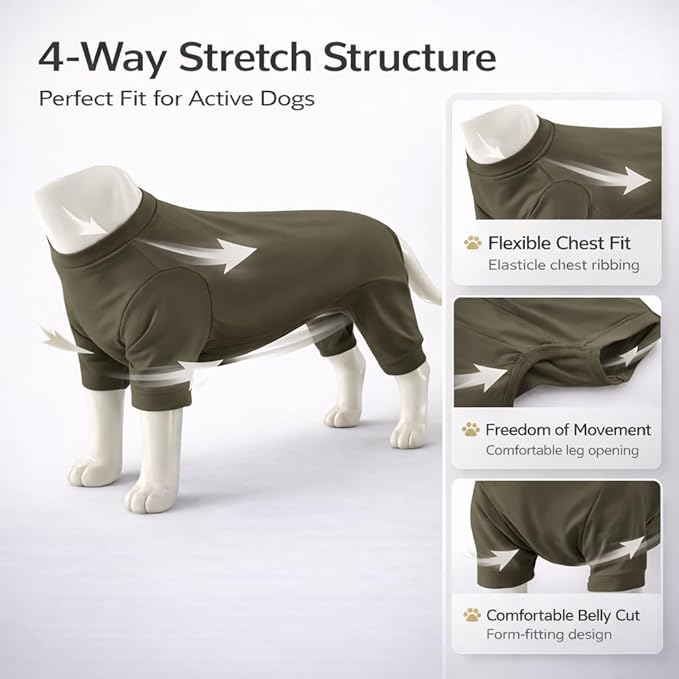 Lovelonglong Dog Full Bodysuit – Stretchy Yoga Fabric 4-Leg Dog Pajamas, Breathable & Lightweight Dog Onesie for Indoor & Outdoor, Shedding Control & Travel Wear