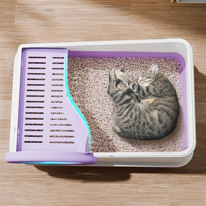 Pet Supplies, Enclosed Splash,Proof Cat Litter Box with Lid & Scoop for All Cats(Purple)