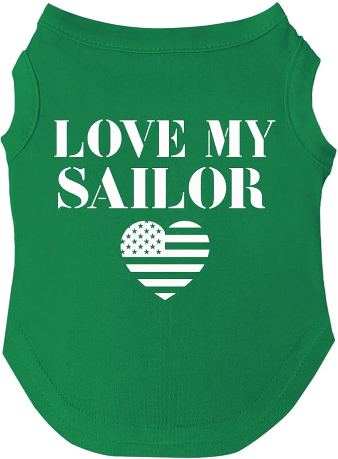 Love My Sailor Dog Tee Shirt | Sleeveless | Sizes for Puppies, Toys and Large Breeds (Green, Large 90)