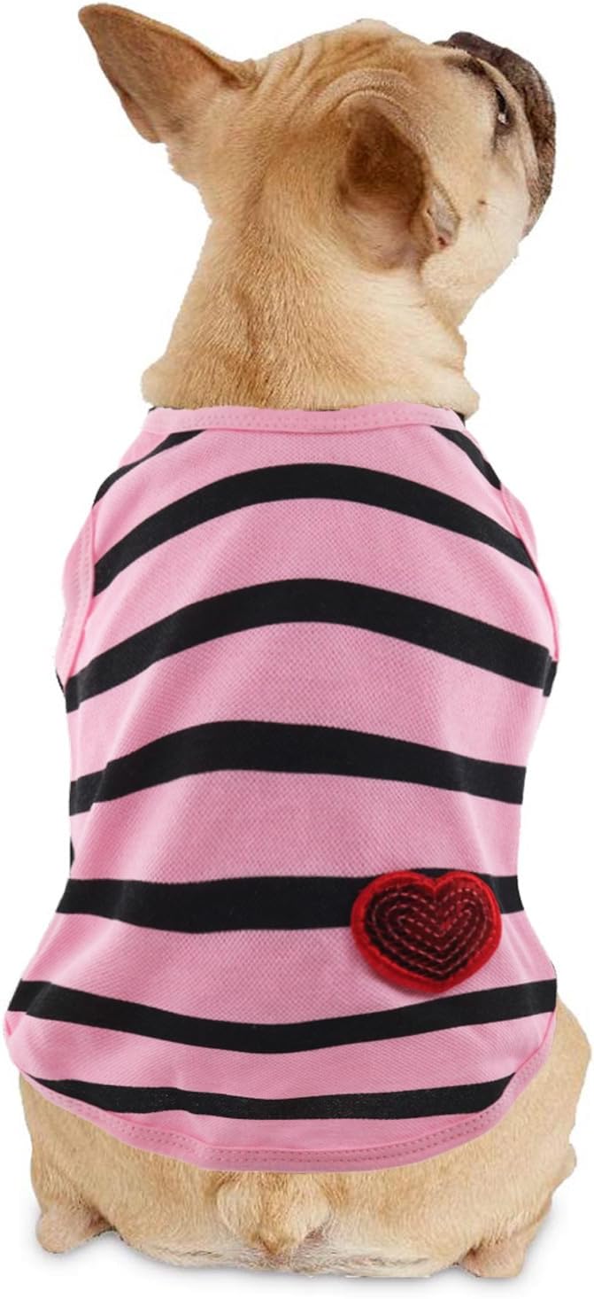 Pet Dog Striped T-Shirt Dogs Cats Cotton Vest Spring Summer Pet Apparel Tee Shirt Suitable for Small Medium Large Pets French Bulldog Bichon Clothes, Pink, Medium