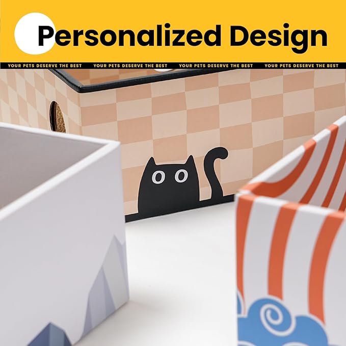 Conlun Cat Scratcher Box with Heavy-Duty Double-Sided Cardboard Pad, Cardboard Lounger, Interactive Hole Design, Cat Bed for Indoor Cats, Checkered,Large - 5 Pack