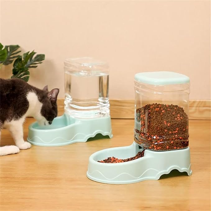 Pet Feeding Bowl and Water Dispenser with Refillable Storage Container Self-Dispensing 1 Gallon Large Capacity Cat Feeder, 3.8 Liters Capacity Dog Rabbit Waterer (Blue, for Water)