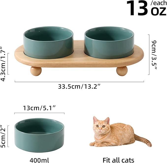 Havniva Raised Cat Bowls Water Bowl 5.1” Elevated Ceramic Cat Food and Water Bowl Whisker Friendly Pet Food Bowls for Indoor Cats, Wide Cat Water Dish Prevent Whisker Fatigue Non Slip Cat Feeder