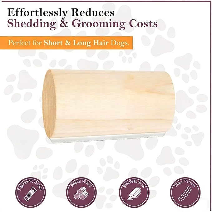 Cat Shedding Brush - Undercoat Remover Comb | Wooden Pet Grooming Brush for Kittens and Medium Large Cats, Removes Loose Long and Short Hair, Gentle Tool for Healthy Coat Care