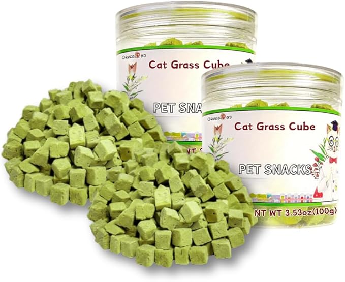Natural Cat Treats with Real Chicken & Cat Grass, A High-Fiber Snack for Hairball Relief & Gut Health, Soft & Chewy Cubes,7.05 Ounce