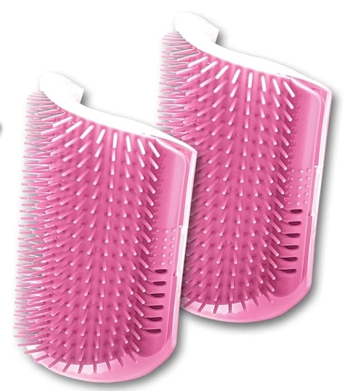 Cat Self Groomer – Wall Corner Grooming Brushes for Cats and Small Pets – Soft Massage Brush for Shedding Control and Face Rubbing (Pink)