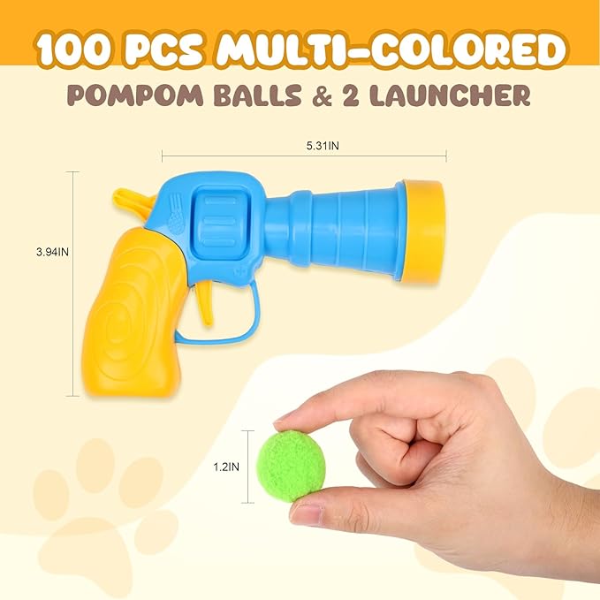 TEAWOO 50Pcs Cat Toys Pom Pom Balls with 1 Launcher Set, Interactive Cat Toy Stuff for Indoor Both Adult & Kitten Toys