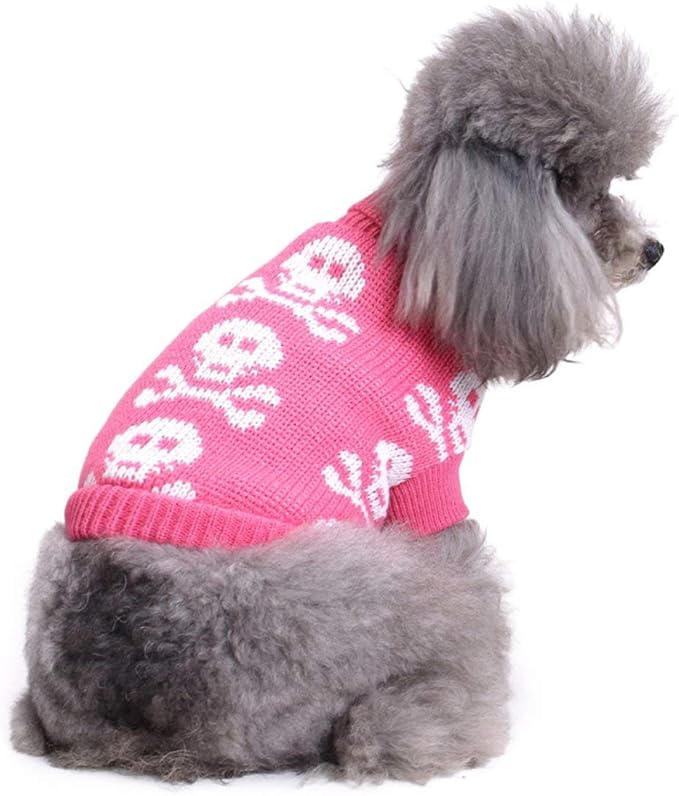 S-Lifeeling Skull Dog Sweater Holiday Halloween Christmas Pet Clothes Soft Comfortable Dog Clothes - Pink,M