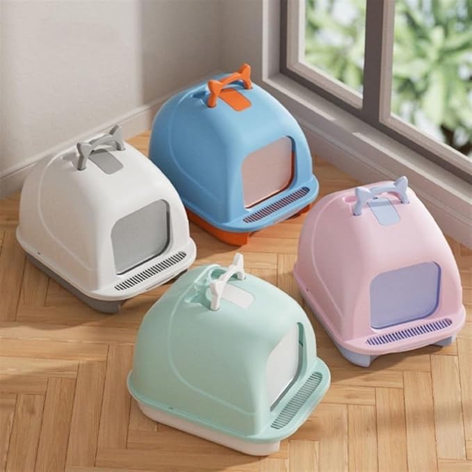 Pet Supplies, Enclosed Cat Litter Box with Lid & Scoop,Leakproof, Easy Clean, Non-Stick(Blue)
