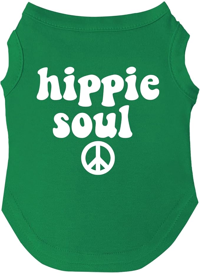 Hippie Soul Dog Tee Shirt | Sleeveless | Free Spirit Pup | Groovy | Peace & Love (Green, 2X-Large 1018)