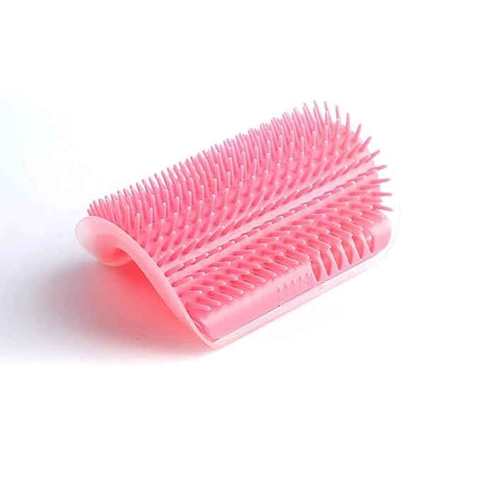 Cat Self Groomer – Wall Corner Grooming Brushes for Cats and Small Pets – Soft Massage Brush for Shedding Control and Face Rubbing (Pink)