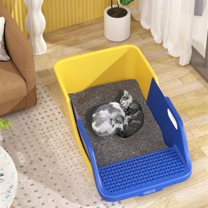 Pet Supplies, Large Open Cat Litter Box with High Sides - Anti-Splash, Easy Clean for All Cats(Gray)