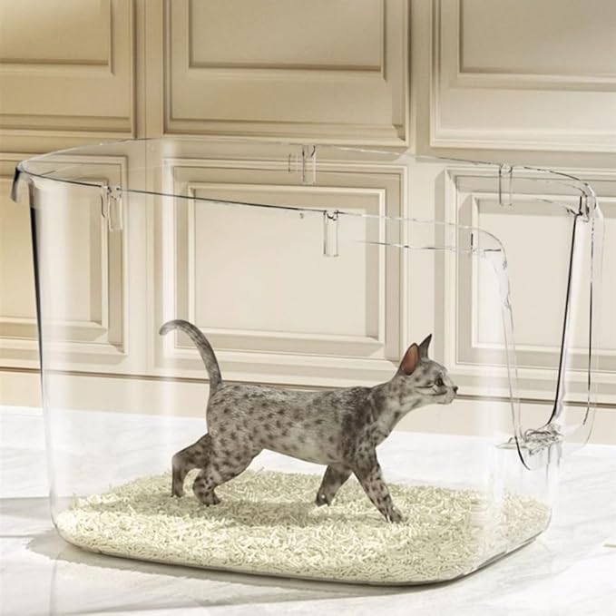 Pet Supplies, Covered Cat Litter Box with Scoop & Teaser Stick, Large Semi-Enclosed for All Cats(Large)