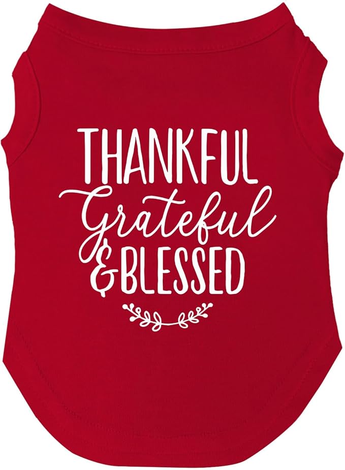 Thankful Grateful Blessed Dog Tee Shirt | Sleeveless Breeds | Thanksgiving | Fall |Red, Medium 273