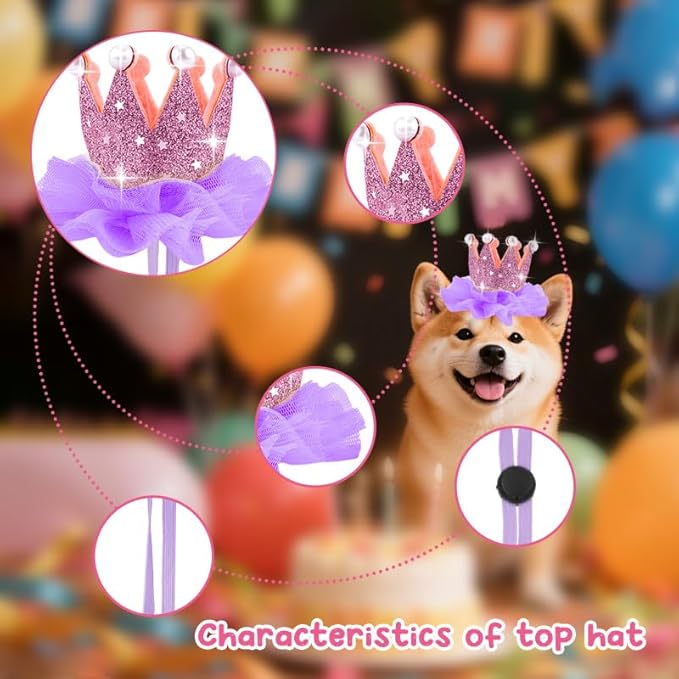 Birthday Hats for Pets Dogs Cats Lace Crown Dog Birthday Hat for Boy Girl Dogs Cat Birthday Party Hat with Pearls for Pet Adjustable Dog Cat Kitten Bday Hat for Pet Birthday Party Hats for Girl Boy