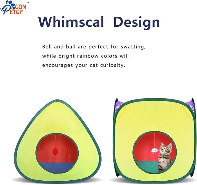 GONPETGP Cat Tunnel and Cubes Combo, Indoor Cat Tunnels with Play Ball, Interactive Crinkle Collapsible Tent and Cubes, All in One Set of 3