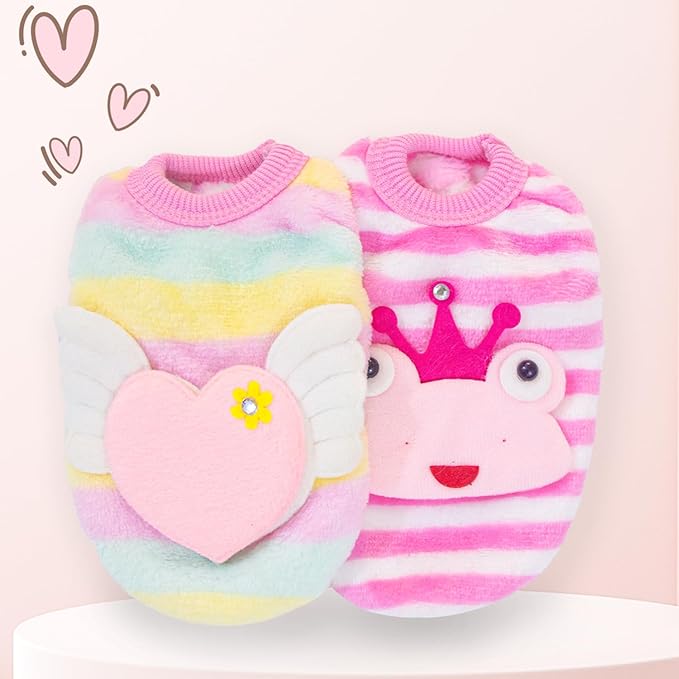 2 Pack Teacup Dog Clothes Warm Soft Fleece Extra Small Dog Sweaters for Puppy Chihuahua Yorkies Girl Fall Winter Cute Sweater Pet Clothes for Kitten, Rabbits, Guinea Pig, 3.5-6lbs XS Dog Sweater