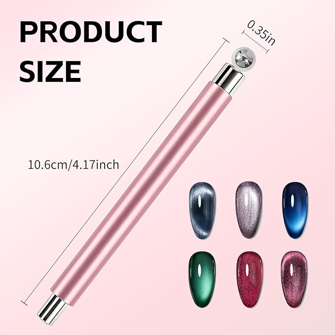 Cat Eye Magnet for Nails, 3-in-1 Cateye Magnet Nail Art Tool, Nail Magnet with Cylindrical & Ball Heads, Magnetic Nail Tool for Cat Eye Gel Polish, Multi Effect for DIY Home Salon Use
