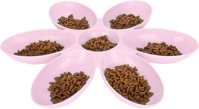 Multipurpose Cat Food Bowl Cat Food Bowl Flower Petals Shaped Cat Water Bowls Non Slip Food‑Grade Flower Petals Shaped 6 Grids Pet Feeding Bowl for Food and Water (Roseate)