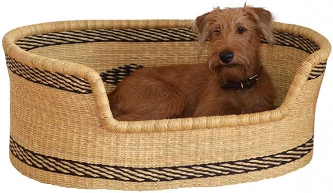 Woven Dog Bed Basket – Handcrafted Natural Bolga Straw Pet Bed, Optional Cushion – Sustainable Dog Furniture