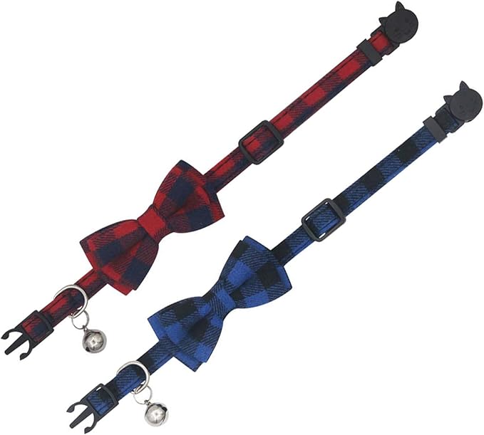 2 Pack/Set Cat Collar Breakaway with Cute Bow Tie and Bell for Kitty and Some Puppies, Adjustable from 7.8-10.5 Inch