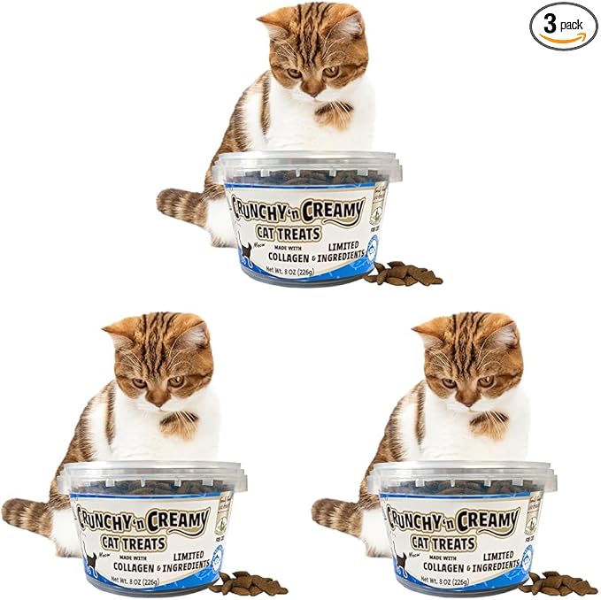 Fieldcrest Farms Nothin’ to Hide Collagen Cat Treats – Crunchy & Creamy Cat Snacks, High-Protein Healthy Treats for Skin, Coat & Joint Support, Tuna Flavor, 8 oz. Resealable Tub (Pack of 3)