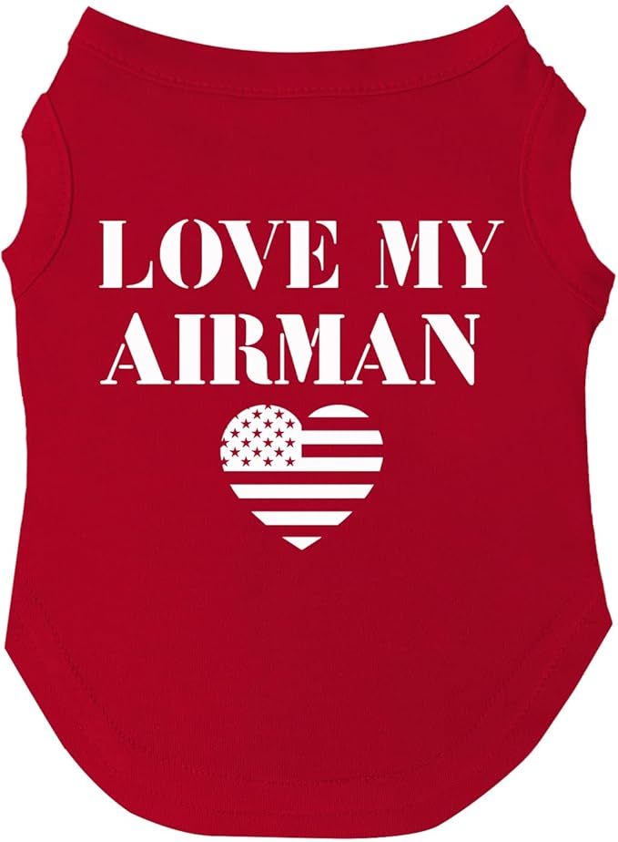 Love My Airman Dog Tee Shirt | Sleeveless | Sizes for Puppies, Toys and Large Breeds (Red, X-Large 91)