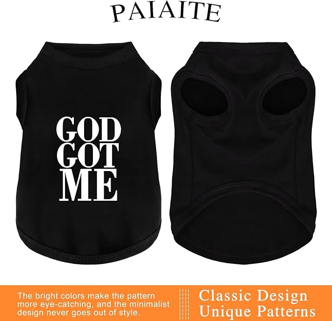 Discover Cozy Cotton Canine Wear: Breathable Soft, and Lightweight Dog Shirt Vest with Eye-Catching Graphics(GOD GOT ME), Keeping Your Furry Friend Warm and Comfy! Black M