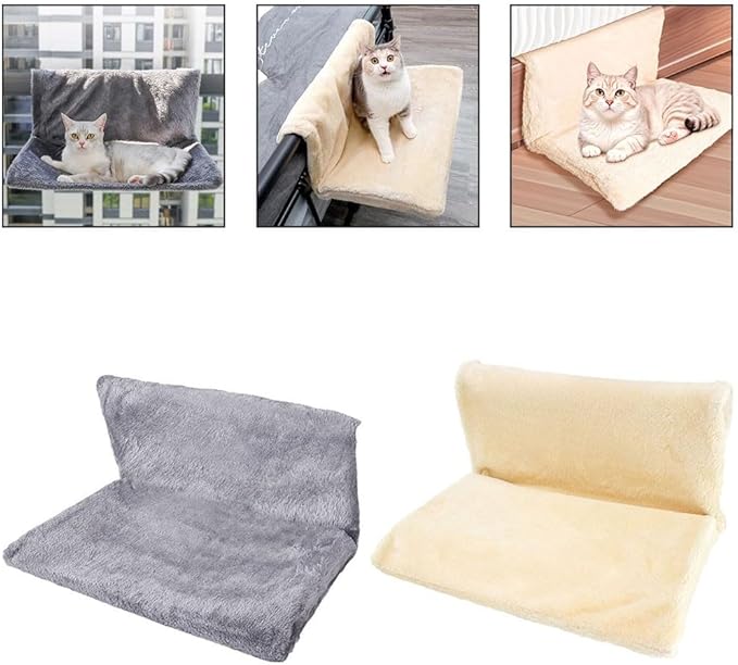 FABULETTA Hanging Radiator Pet Bed with Plush Villus Cradle for Cats and Small Animals, Foldable Metal Frame, Machine Washable Cover, Beige(Gray)