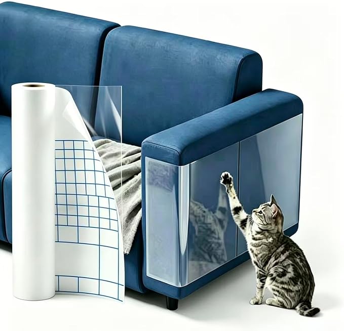 Cat Scratch Furniture Protector Clear Vinyl - 197"x16.5" Extra Large Cat Scratch Tape Roll, 2.5X Thicker Self-Adhesive Anti-Scratch Film for Leather Couch Sofa, Residue-Free