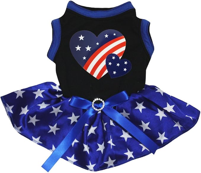 Petitebella USA Twins Heart Puppy Dog Dress (Black/Blue Stars, X-Small)