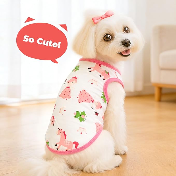 PETCARE Cartoon Dog Shirts for Small Dogs Cute Dog Clothes Pink Pony Tshirt Soft Cotton Puppy Pajamas Breathable Sleeveless Pet Tank Top Spring Summer Dogs Clothes for Chihuahua Yorkie Shih Tzu