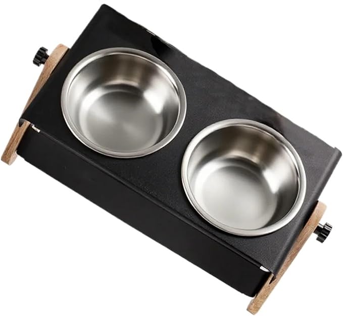 Elevated Cat Food and Water Bowl, Metal Stand 2 Stainless Steel Bowls, Suitable for Cats and Small Dogs