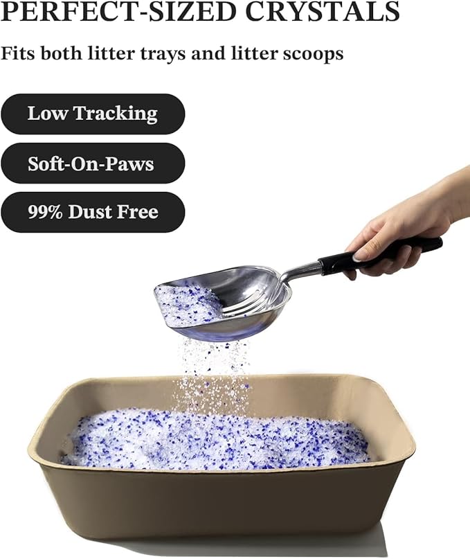 LMJP Crystal Cat Litter with Powerful Odor Control, Non-Clumping, Lasts Up to 2 Months, 8.6lb, Rapid Water Absorption, Unscented & Low Tracking Lightweight Blue & White Silica, 2 Pack of 4.3lb