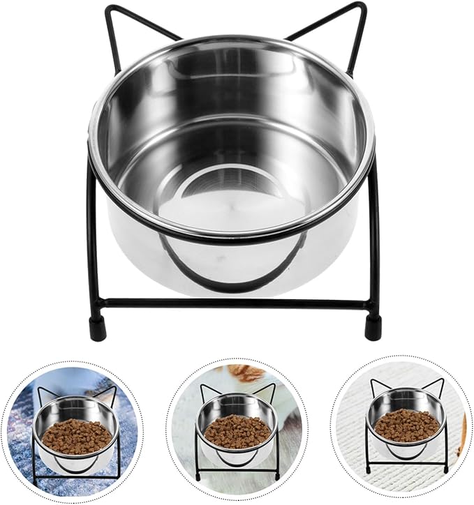 Elevated Double Bowl Cat Feeder Ergonomic Stainless Steel PET Feeding Bowls Non-Slip Design for Cats and Small Dogs for Healthy Feeding