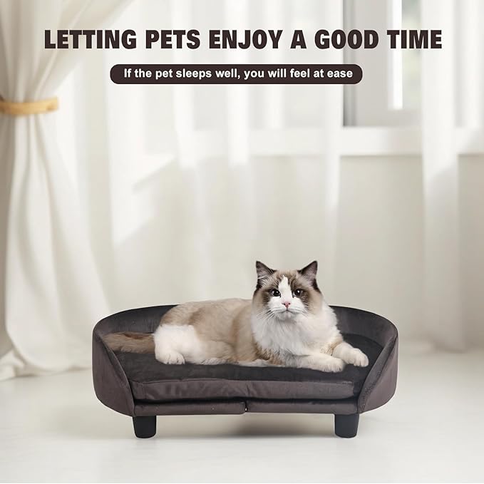 Getifun Cat Sofa Bed, Velvet Pet Couch Chair with Removeable & Washable Cushion for Small Dogs Cats (Brown)
