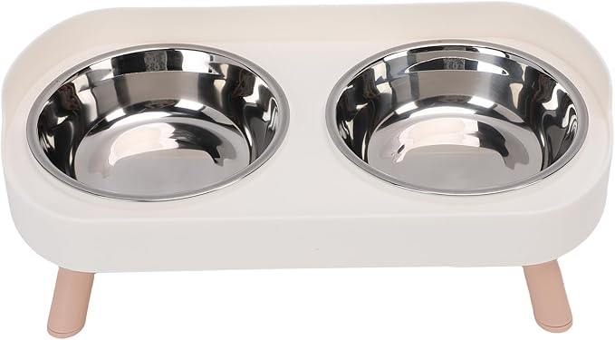AYNEFY Elevated Cat Bowl,Tilt Proof Stainless Steel Integrated Double Elevated Pet Water Food Bowl Raised Cat Food and Water Dish for Cats and Small Dogs (White)