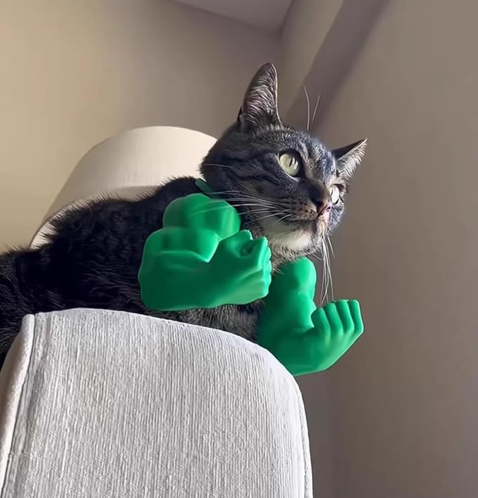 Funny Cat Muscle Arms Christmas Costume, 3D Printed Strong Arms for Cats Neck Muscle Arm Accessory, Cute Holiday Pet Cosplay Outfit for Kitten April Fool's Day & Halloween Parties (Green)
