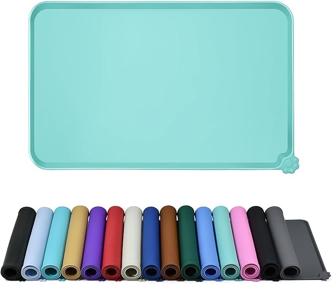 Reopet Waterproof Pet Feeding Mat, Non-Slip Silicone Placemats for Dog Cat Food and Water Bowl, High Raised Edges to Prevent Spills and Protect Floors
