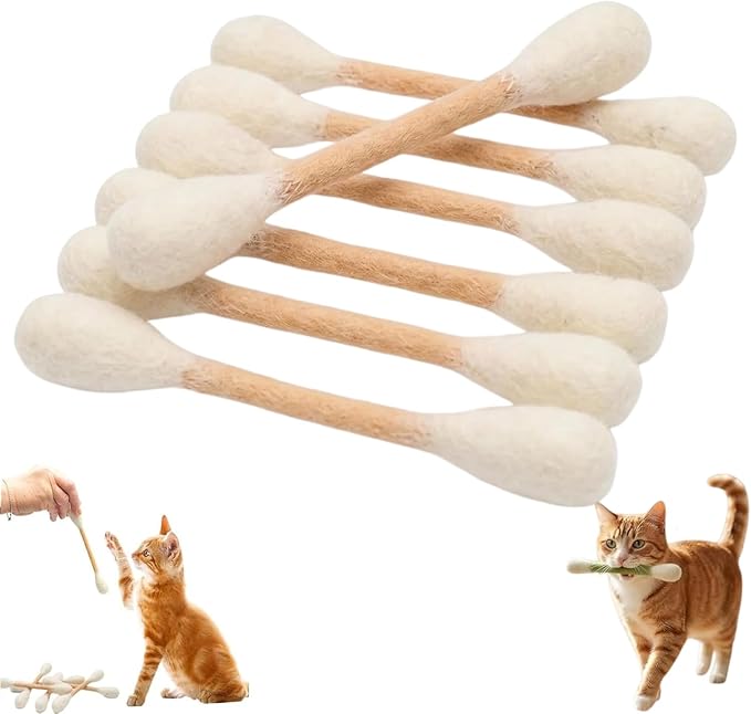 Cotton Swab Cat Toy with Catnip, 6 Pack Interactive Kicker Chew Stick for Indoor Pet Dental Play