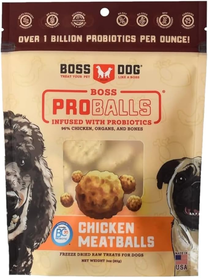Boss Dog Boss Proballs Meatball Treats for Dogs & Cat, Chicken Recipe, 3 oz Bag