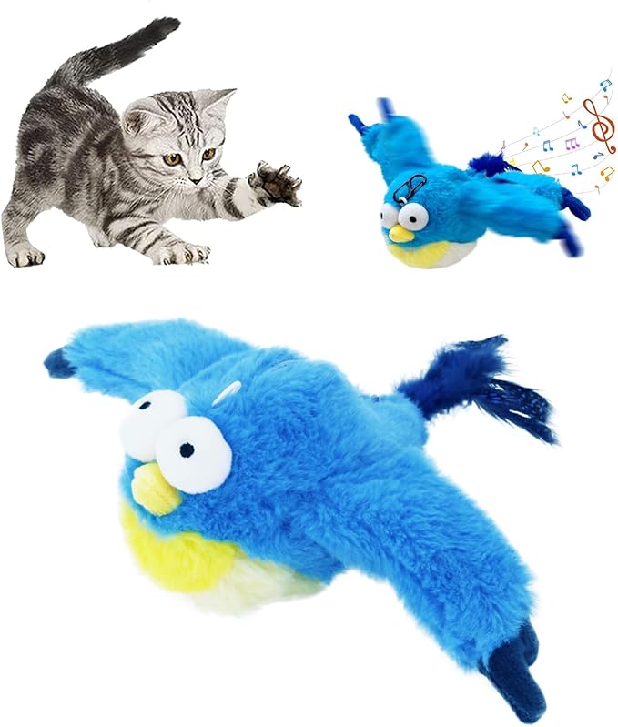 Dumwick 2026 Upgrade Interactive Chirping Bird Cat Toy,Flapping Wingss with Realistic Sounds,Simulated Chirping Bird Cat Toy for Indoor Play and Exercise (Bluebird 1pcs)