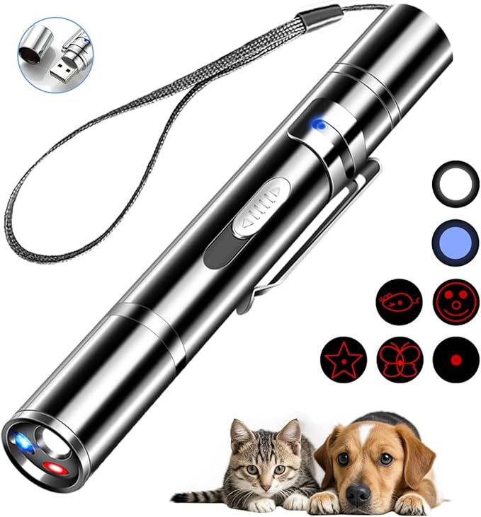 Rumcut Laser Pointer Cat Toys, Cat Laser Pointer Toy with Three Light Modes, Five Adjustable Patterns,USB Portable Charging, Interactive cat Toy Multifunctional and Portable