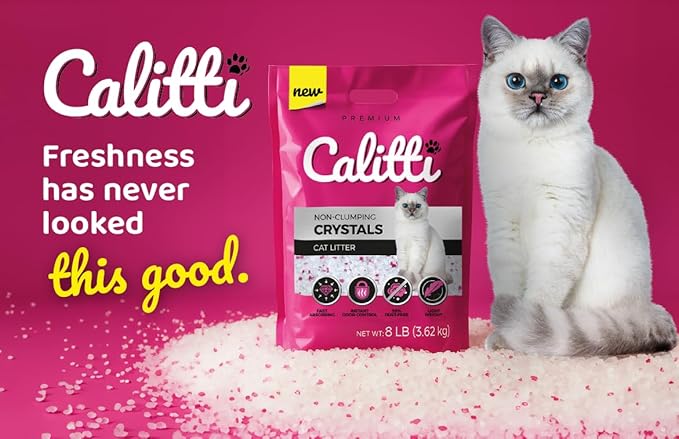 Calitti Premium Crystal Cat Litter – Ultra Absorbent & Maximum Odor Control – 99.9% Dust-Free, Low Tracking, Non-Clumping Silica Gel – Unscented – 16 lb (2 x 8 lb Packs)