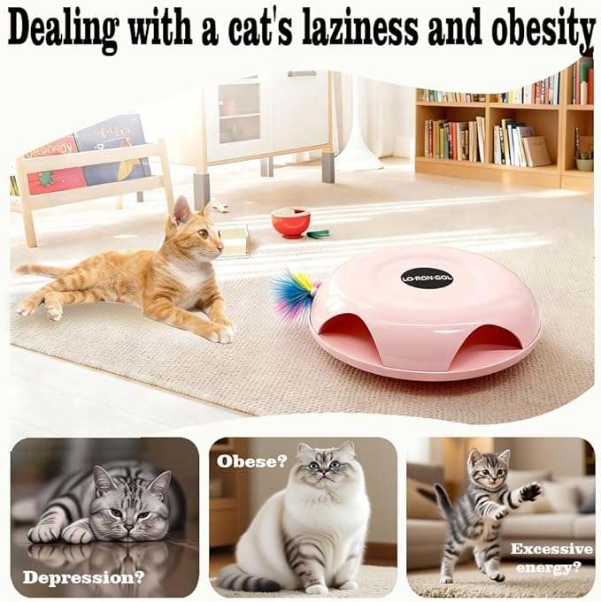 Interactive Whack-a-Mole Cat Toy — Automatic Mushroom Feather Pop-Up Play Toy for Cats, Cognitive Stimulation & Exercise, Durable Pet Entertaining Game (Pink)
