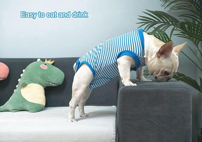 Dog Blue Recovery Suit for Medium Female Spay,Male Dog Surgery Suit,Narrow Blue-White M