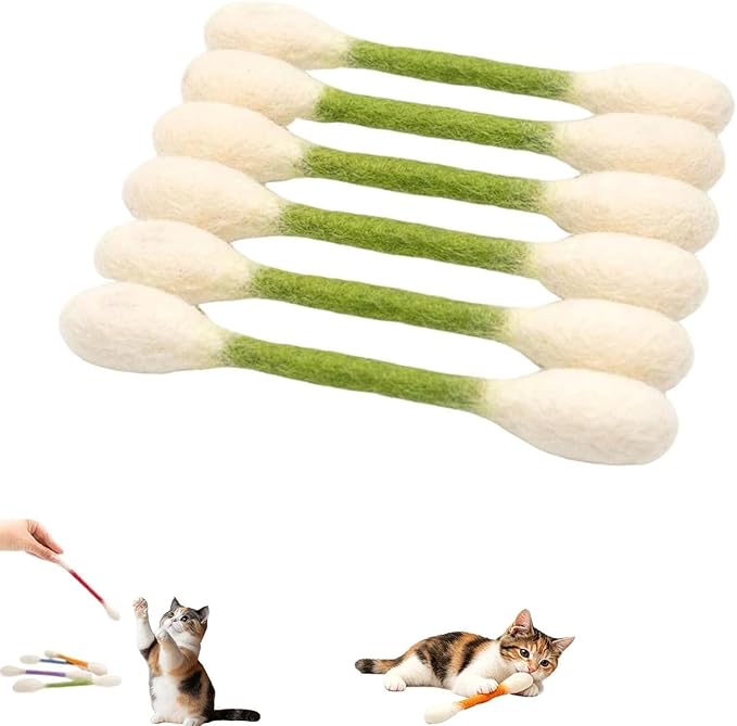 LEDeng Cotton Swabs Cat with Catnip, Swabs Catnip Toys Set of 6 Soft Plush Kicker Toys, Sturdy Teething Chew Toy (D)