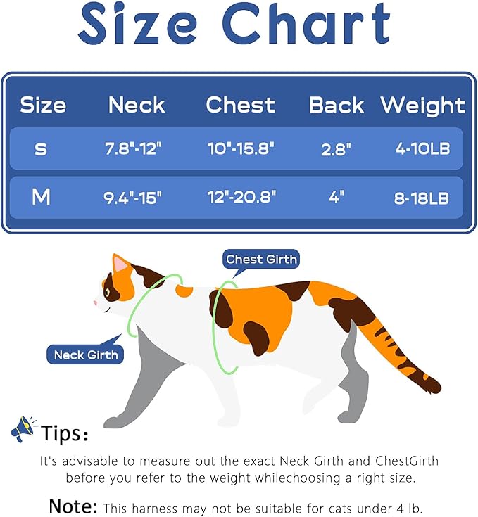Halypet 2-Pack Cat Harness and Leash Set, Escape Proof 3-in-1 Adjustable Harness for Cats, Soft Lightweight, Easy On & Control for Walking, Travel & Outdoor Use, Medium (Navy & Orange)