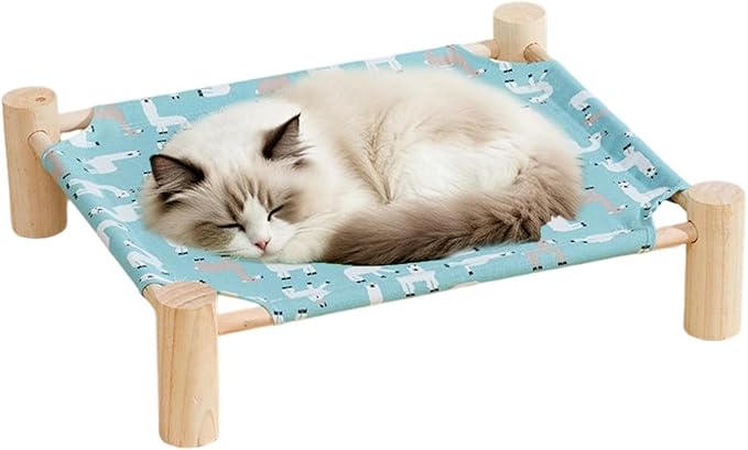 Raised Cat Bed - Wooden Dog Elevated Indoor Outdoor Bed, Cat and Dog Hammock Cot, Removable Sleeping Furniture for Home Living Room Apartment Dorm Outdoor Patio Balcony Porch Corner
